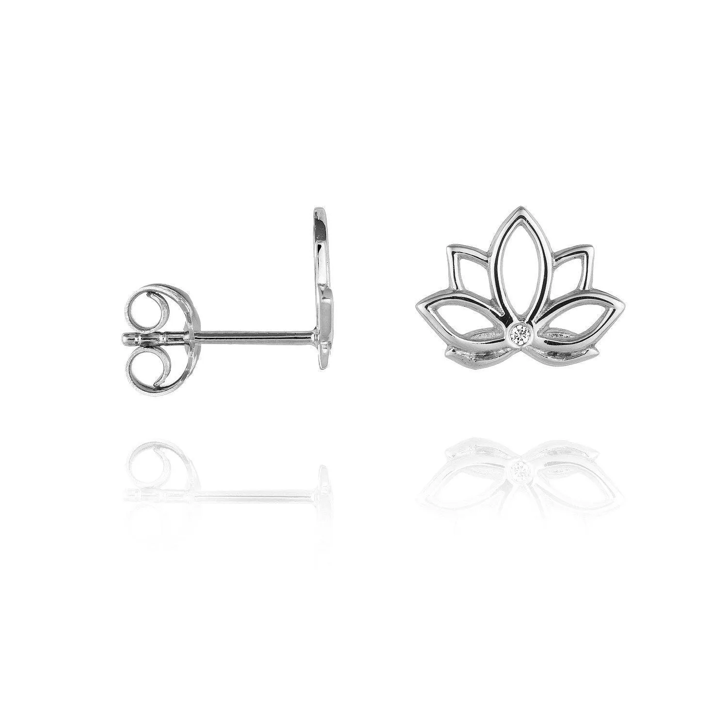 Lotus One Diamond Ear Studs 9k White Gold