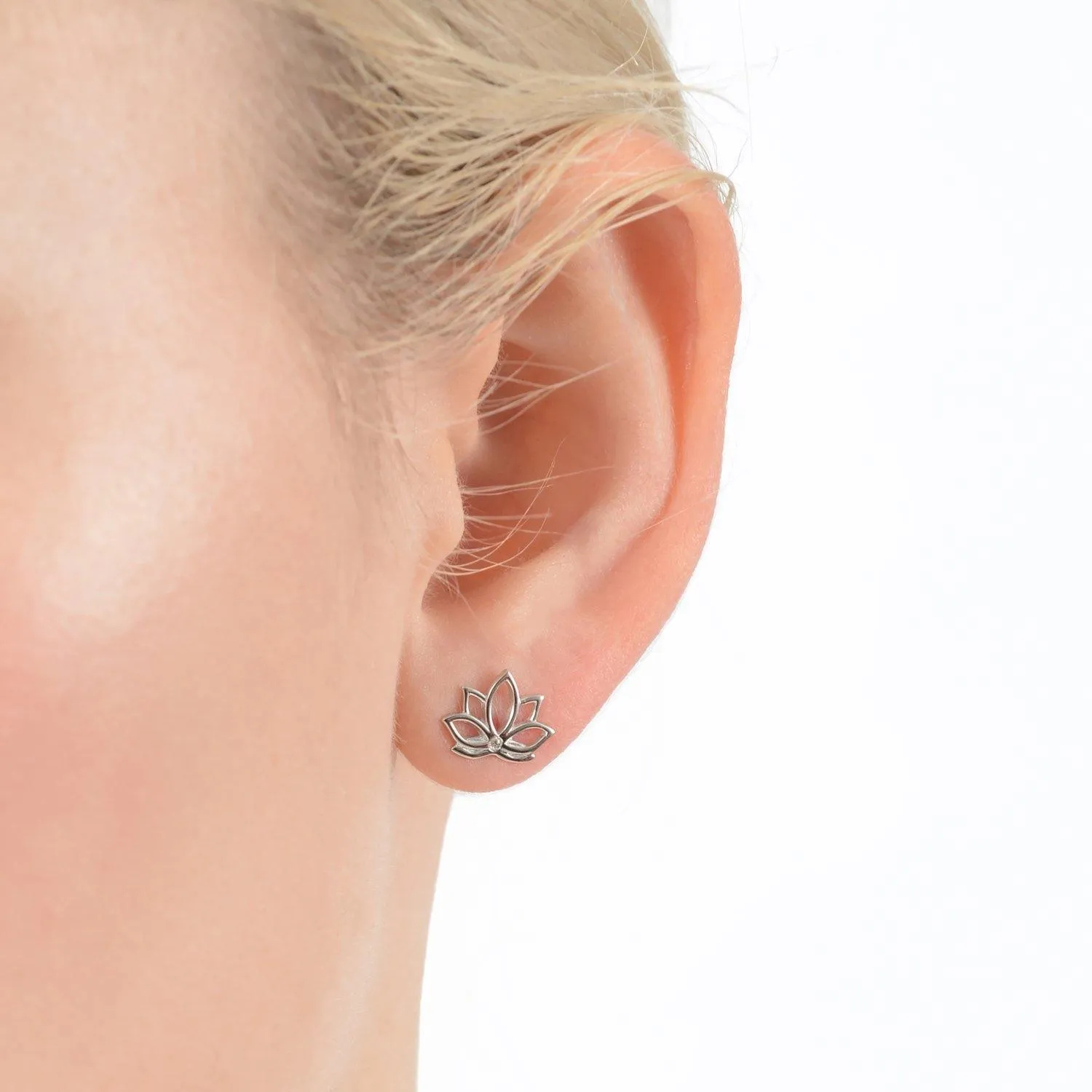 Lotus One Diamond Ear Studs 9k White Gold