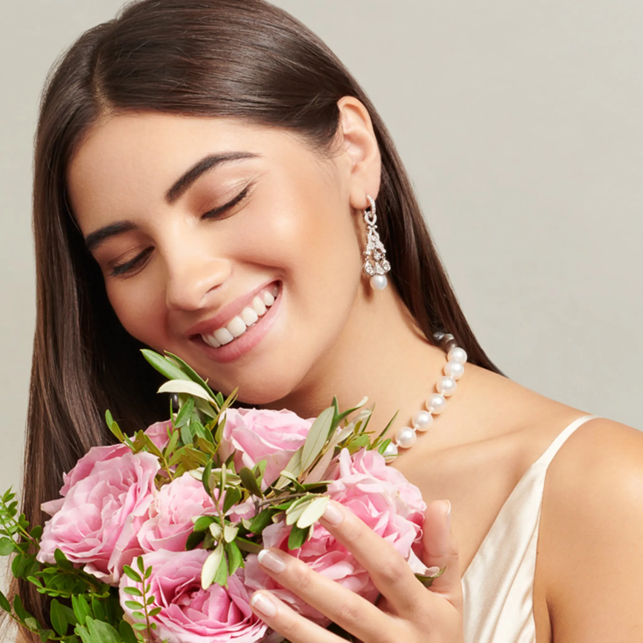 Maharani Earring Drops 18ct White Gold - Diamond & Pearl