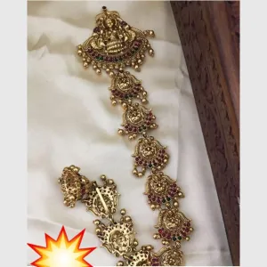 Manisha Jewellery Gold Plated Pota Temple Choti Traditional With Green & Pink Hair Accessory