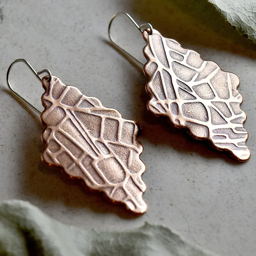 'Map of Paris' Copper Diamond Drop Earrings