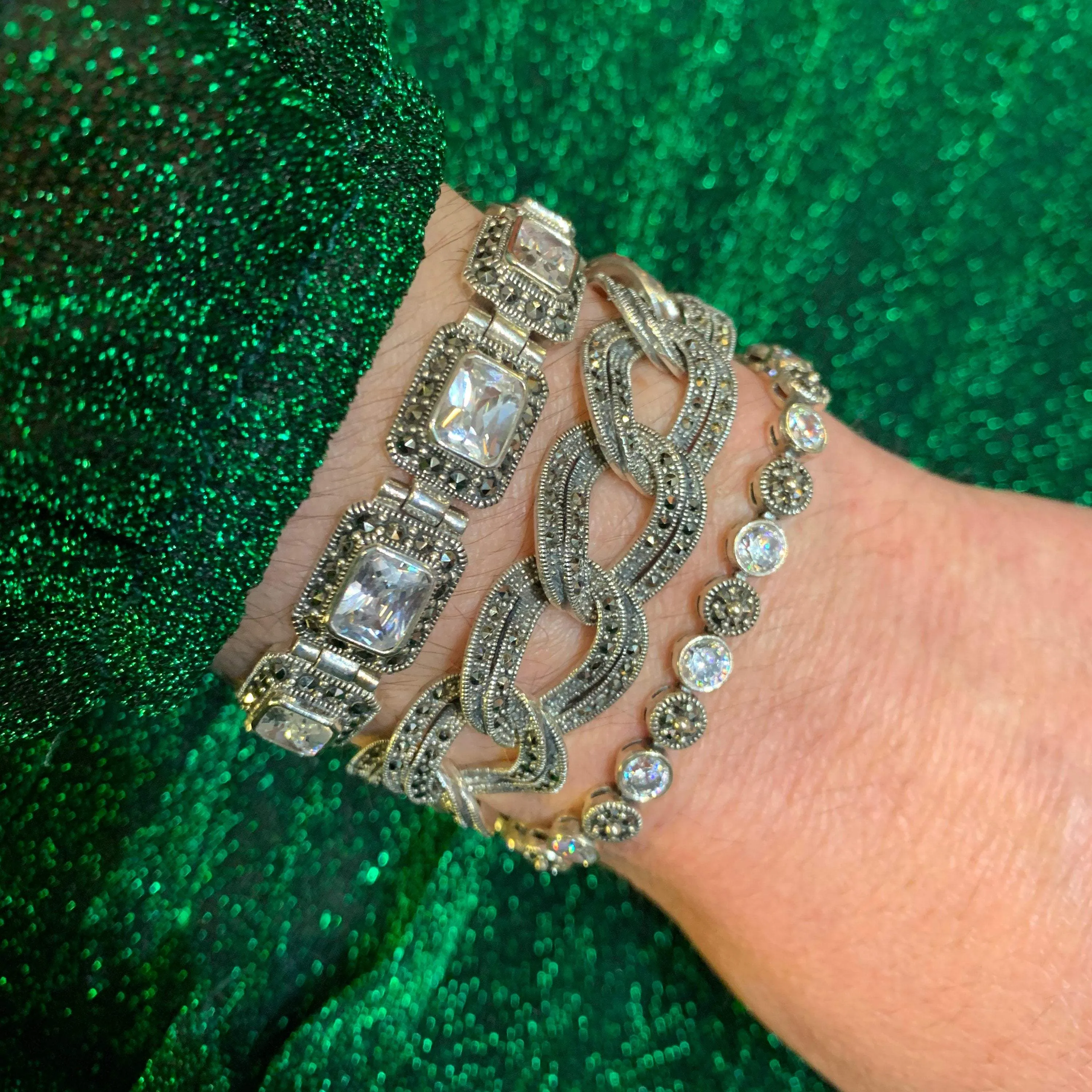 Marcasite Silver Thick Chain Bracelet