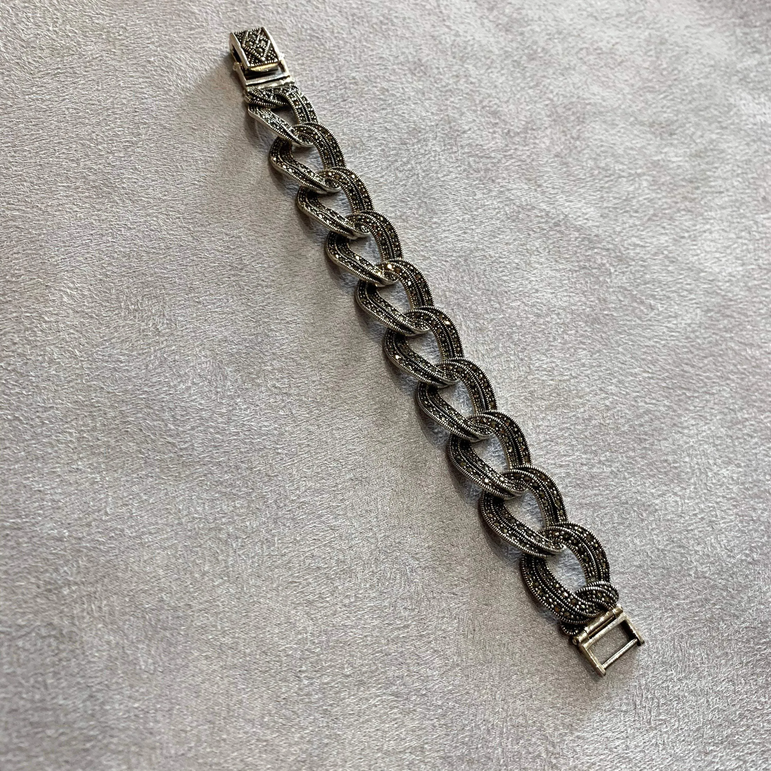 Marcasite Silver Thick Chain Bracelet
