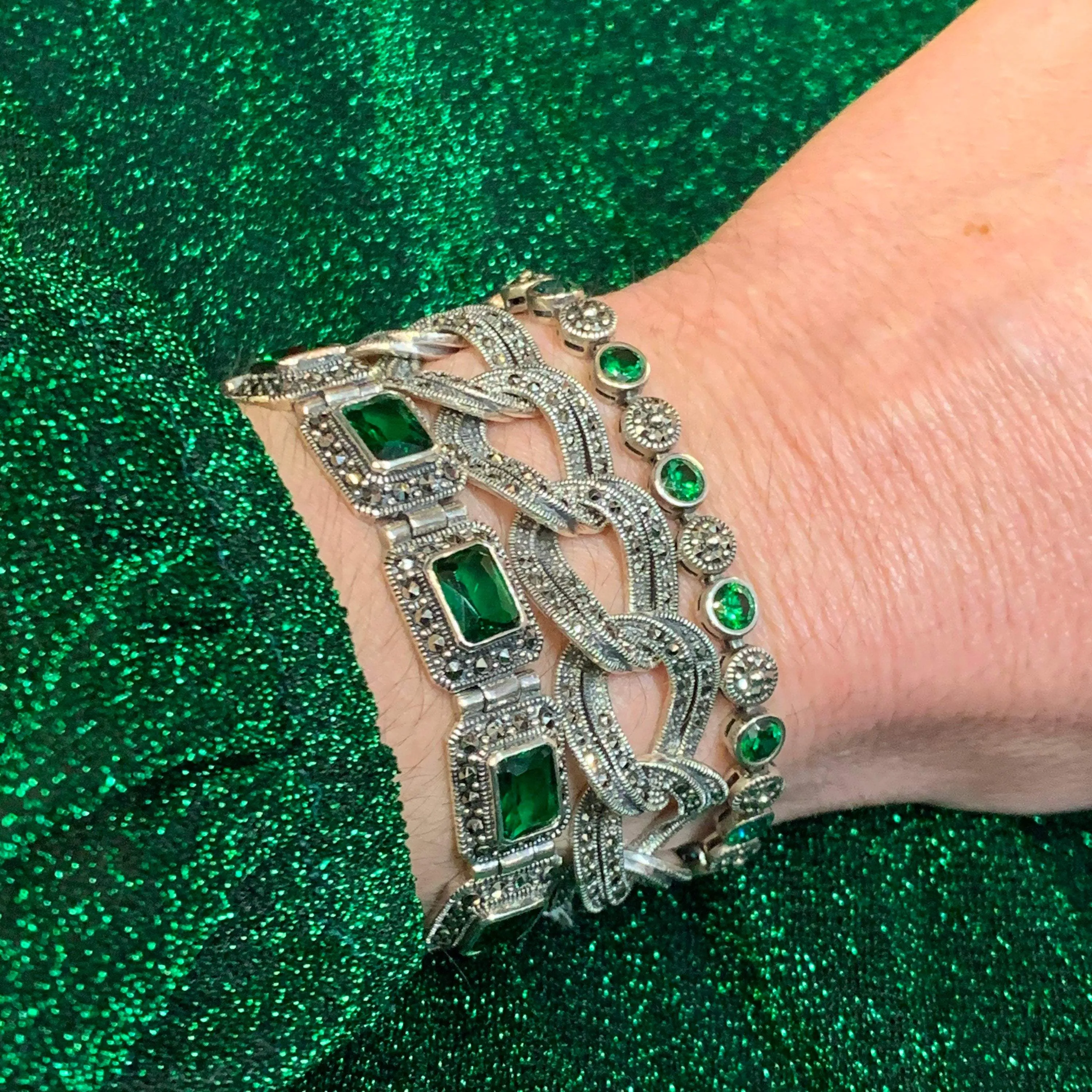 Marcasite Silver Thick Chain Bracelet