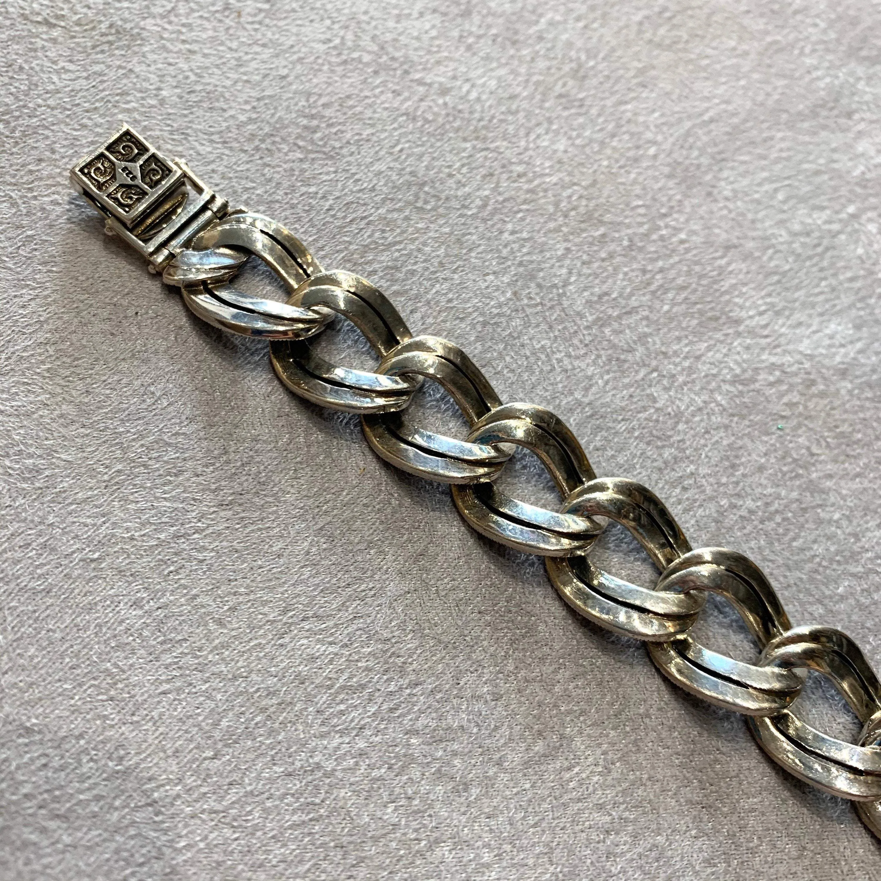 Marcasite Silver Thick Chain Bracelet