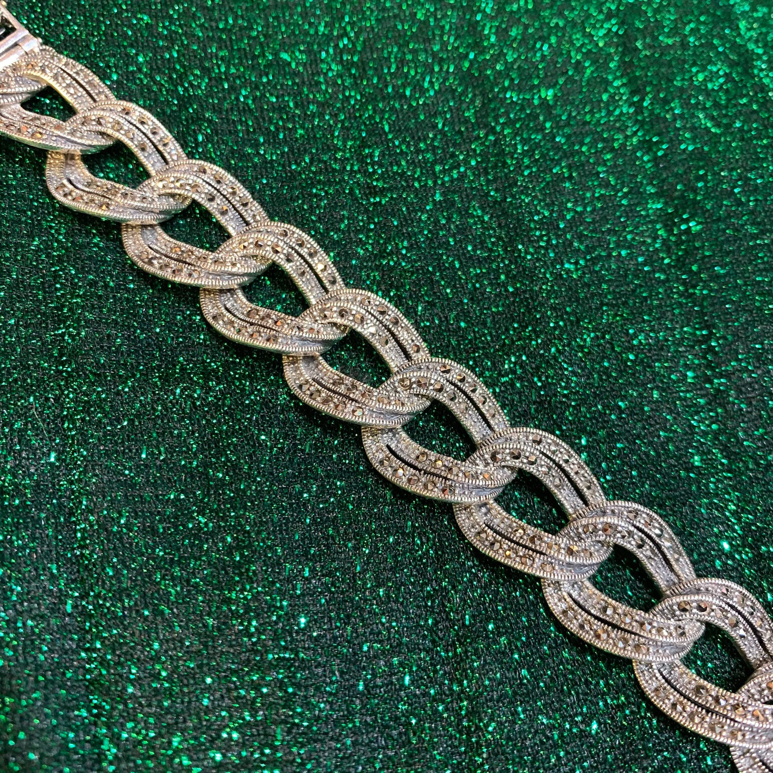 Marcasite Silver Thick Chain Bracelet