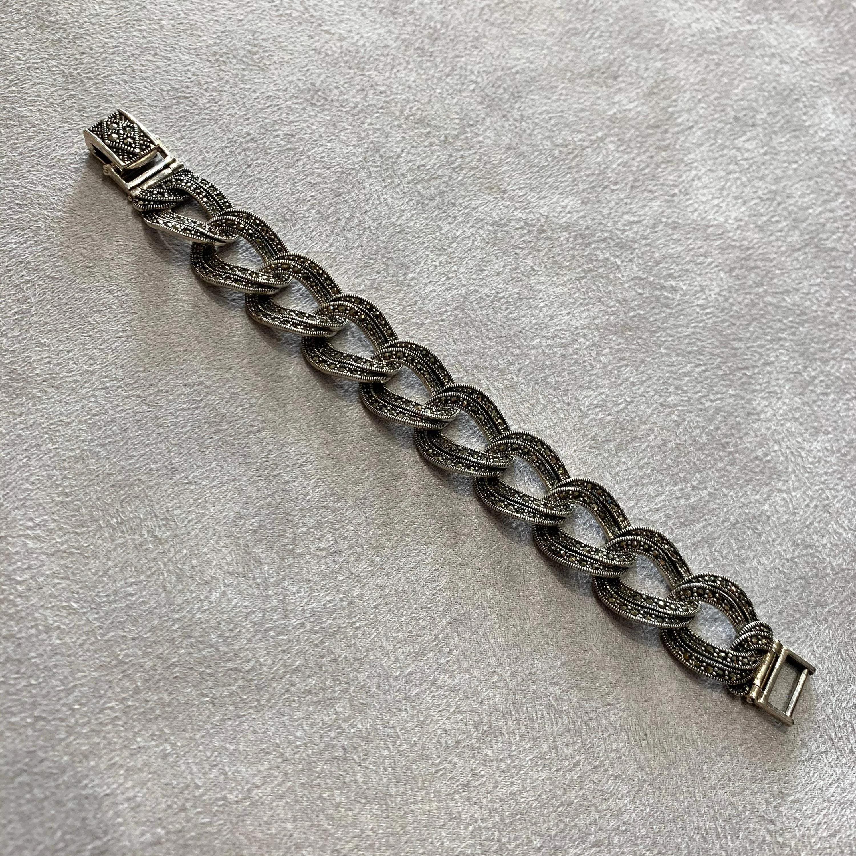 Marcasite Silver Thick Chain Bracelet
