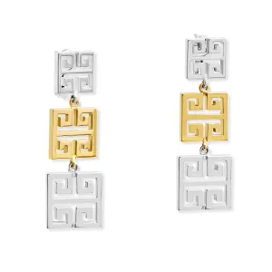 Meandros Triple Earrings Silver & Yellow Gold