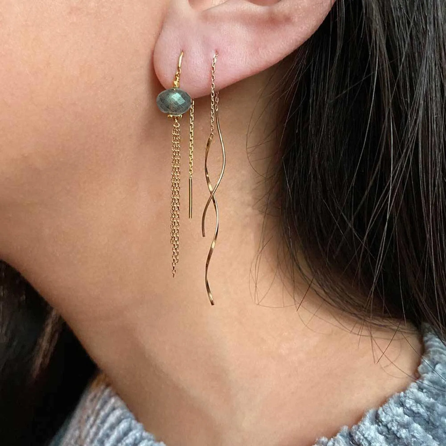 Medusa Threader Earrings Labradorite - 18k Gold