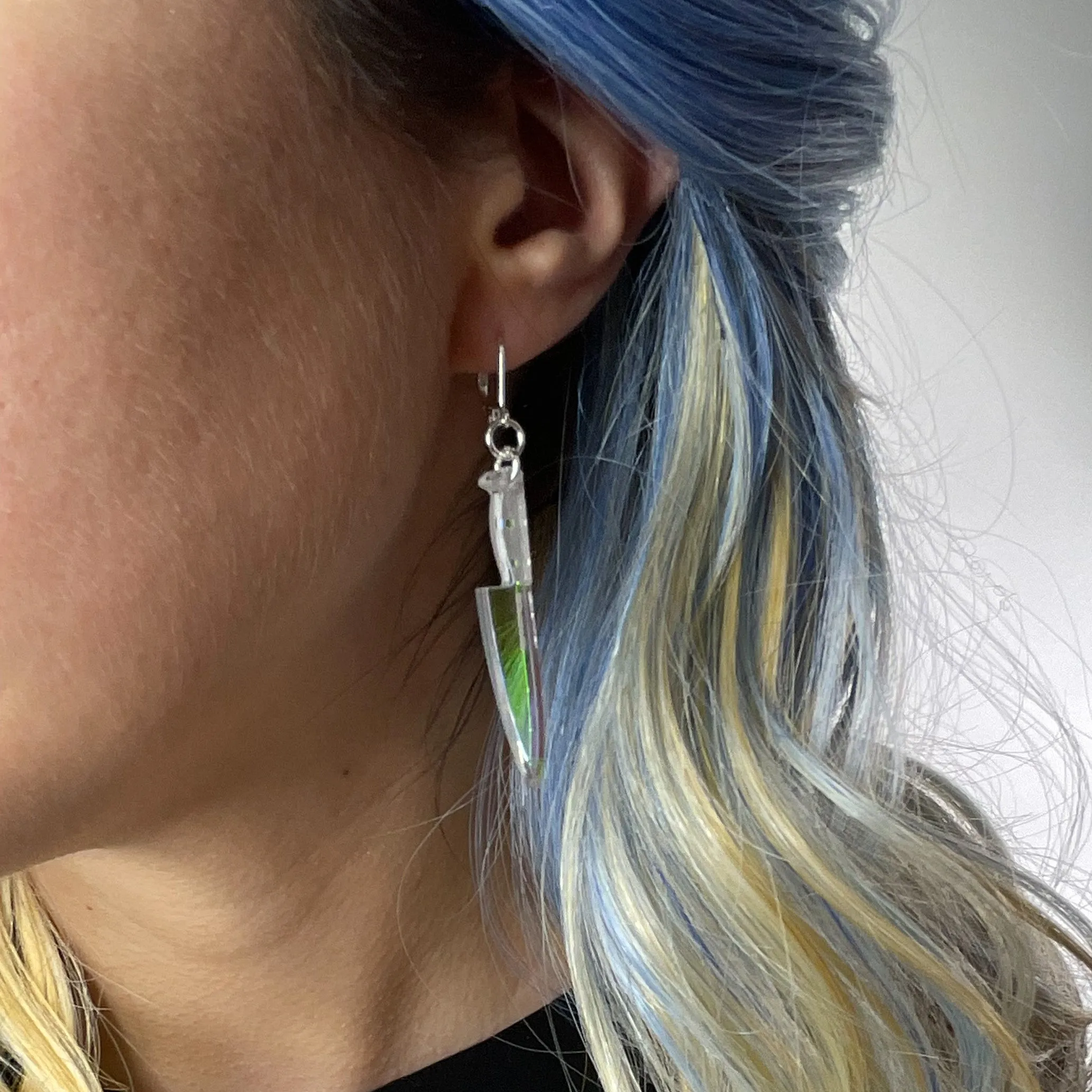 Midi 2" Chef's Knife Dangle Earrings - Iridescent