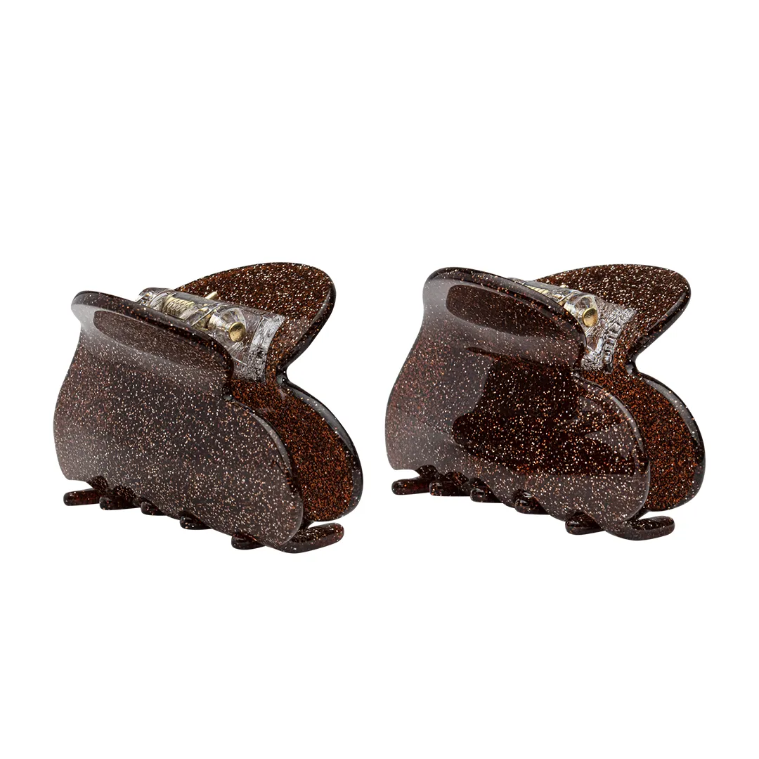 MINI GLITTER HEART CLIPS BROWN