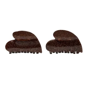 MINI GLITTER HEART CLIPS BROWN