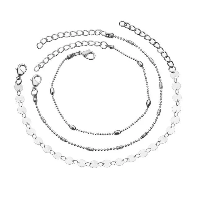 MissCyCy Fashion Crystal Anklet Set Vintage Handmade Ankle Bracelet for Women Party Summer Beach Accessories 3Pcs/Set
