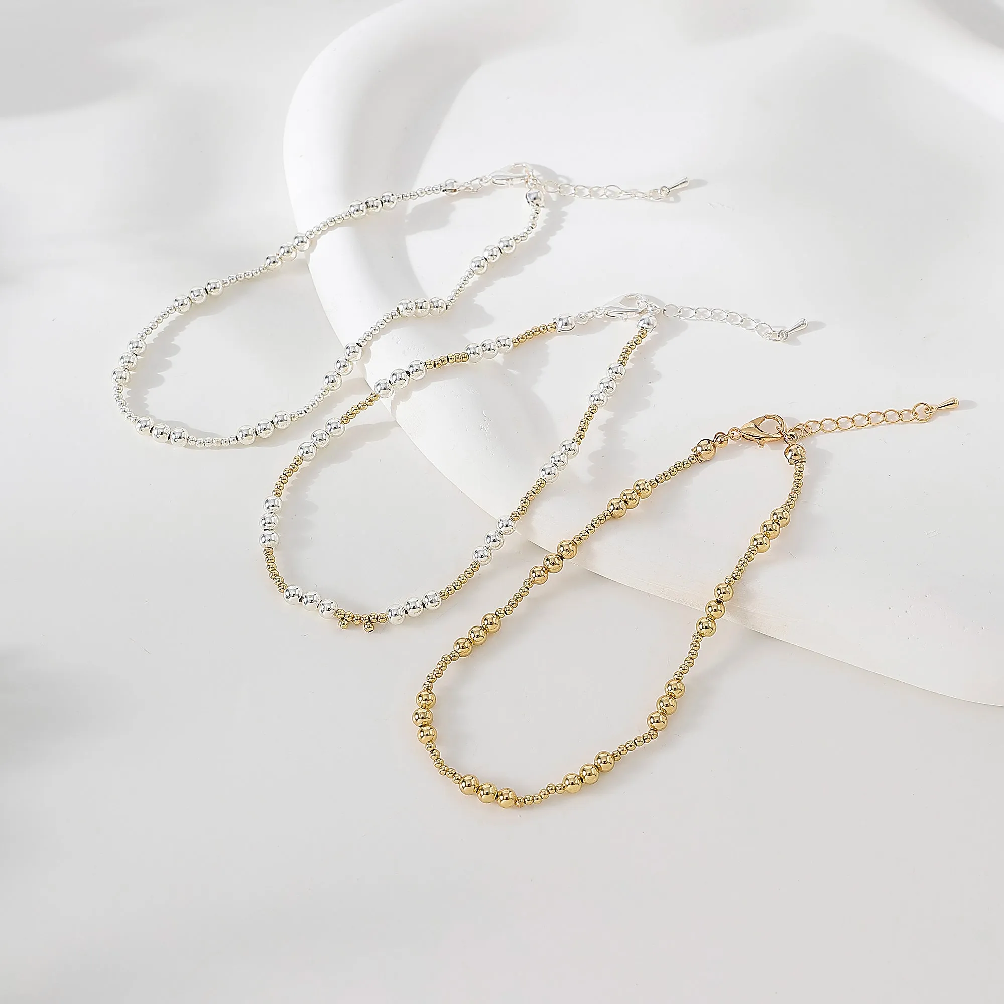 Mixed Metal beaded Anklet 4 assorted