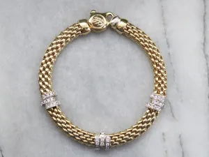 Mixed Metal Mesh Diamond Bracelet