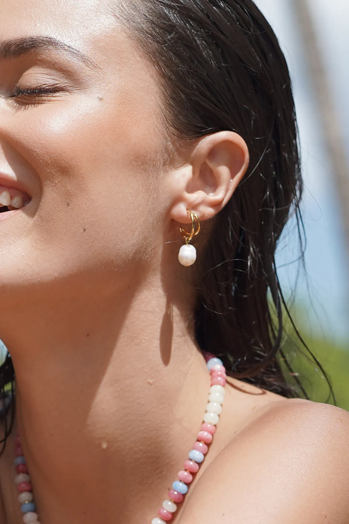 Molton Pearl Double Hoop Earrings