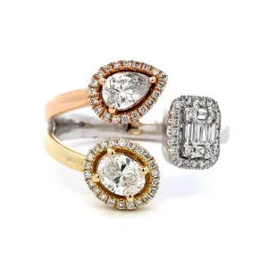 Mountz Collection Tri-Color Mixed Cut Bypass Diamond Ring in 14K Rose, White and Yellow Gold