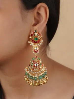 Multicolor Gold Plated Jadau Kundan Earrings - ME1236M