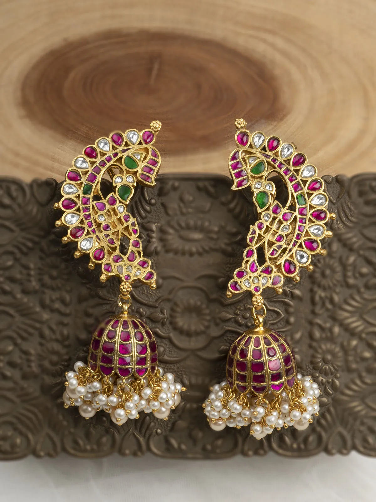 Multicolor Gold Plated Temple Earrings - TMPEAR80M