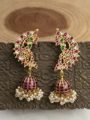 Multicolor Gold Plated Temple Earrings - TMPEAR80M