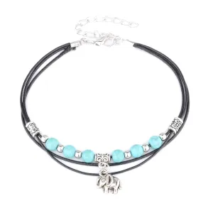 New Fashion Beach Jewelry Elephant Pendant  Beads Anklet Foot Leather Chain Ankle Bracelet Jewelry For Women