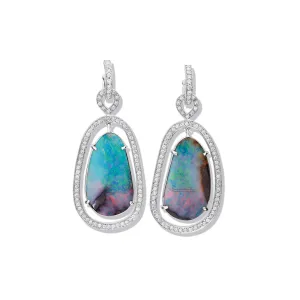 Octavia Margarita Earring Drops 18ct White Gold - Blue Boulder Opal & Diamond