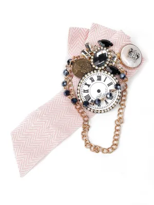 Odette Women Pink Antique Clock Metal Brooch