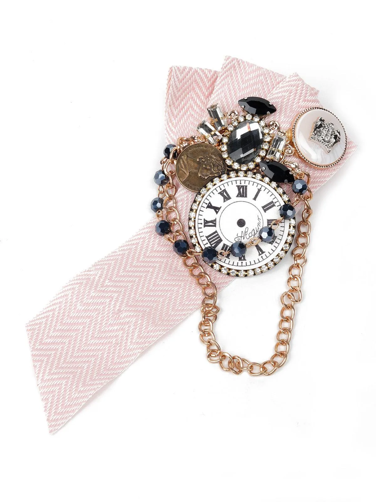 Odette Women Pink Antique Clock Metal Brooch