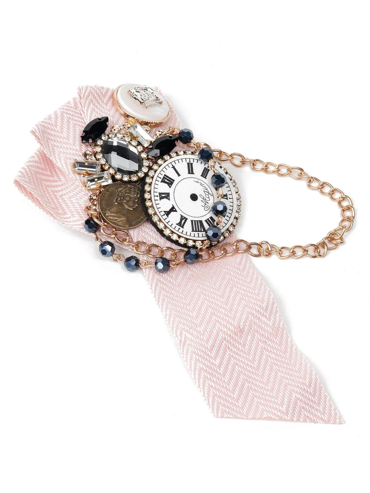 Odette Women Pink Antique Clock Metal Brooch