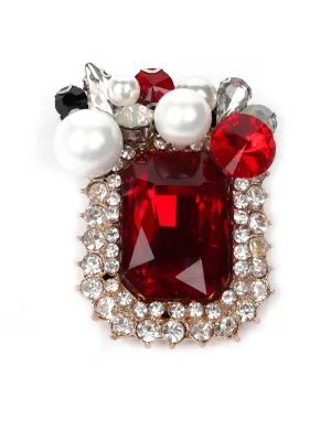 Odette Women Red Velvet Metal Brooch