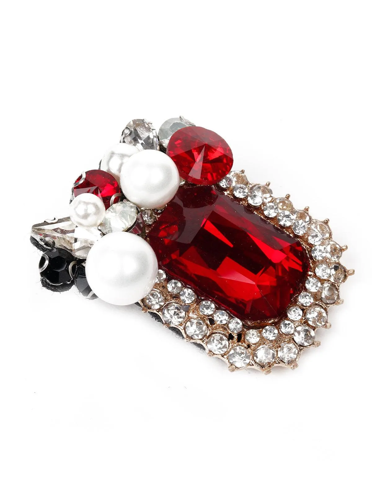 Odette Women Red Velvet Metal Brooch