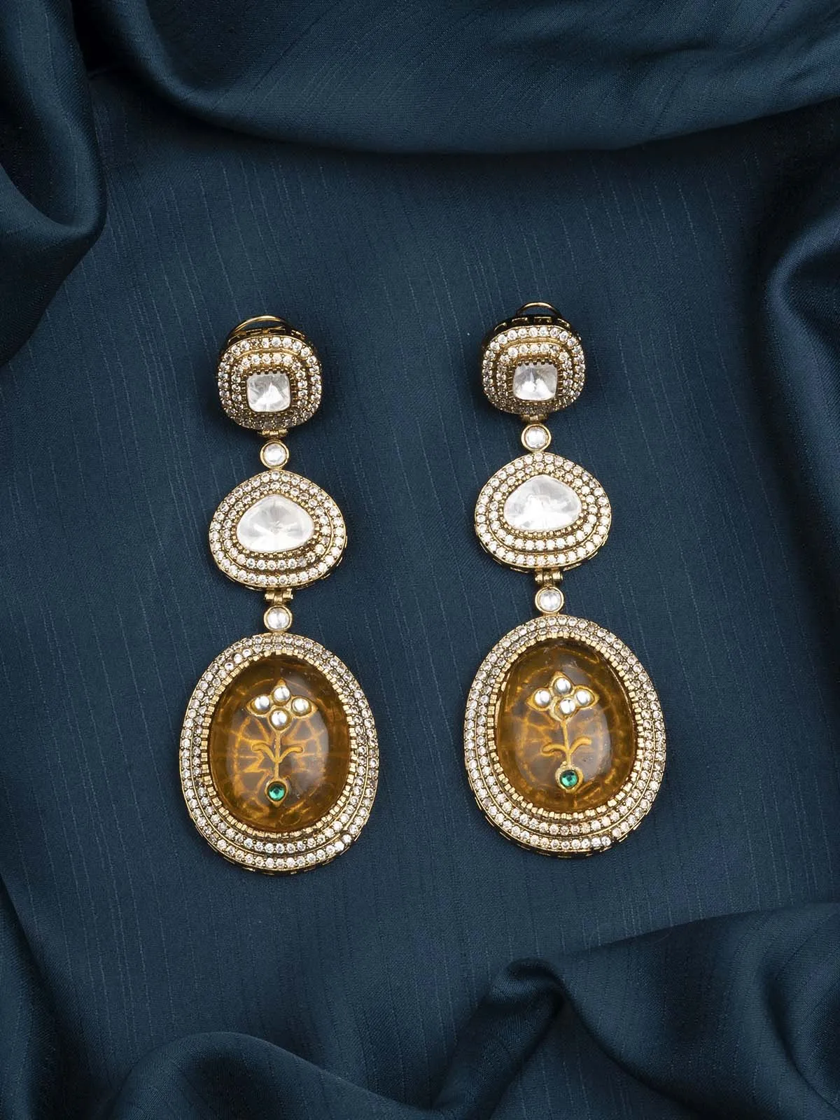 Orange Color Gold Plated Moissanite Earrings - MO-EAR20