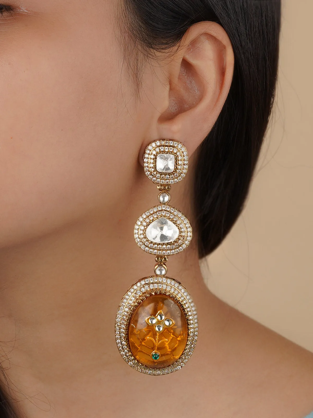 Orange Color Gold Plated Moissanite Earrings - MO-EAR20