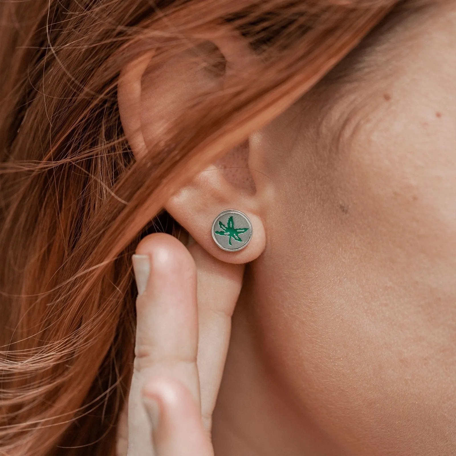 OSU Green Enamel Buckeye Leaf Studs