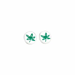 OSU Green Enamel Buckeye Leaf Studs