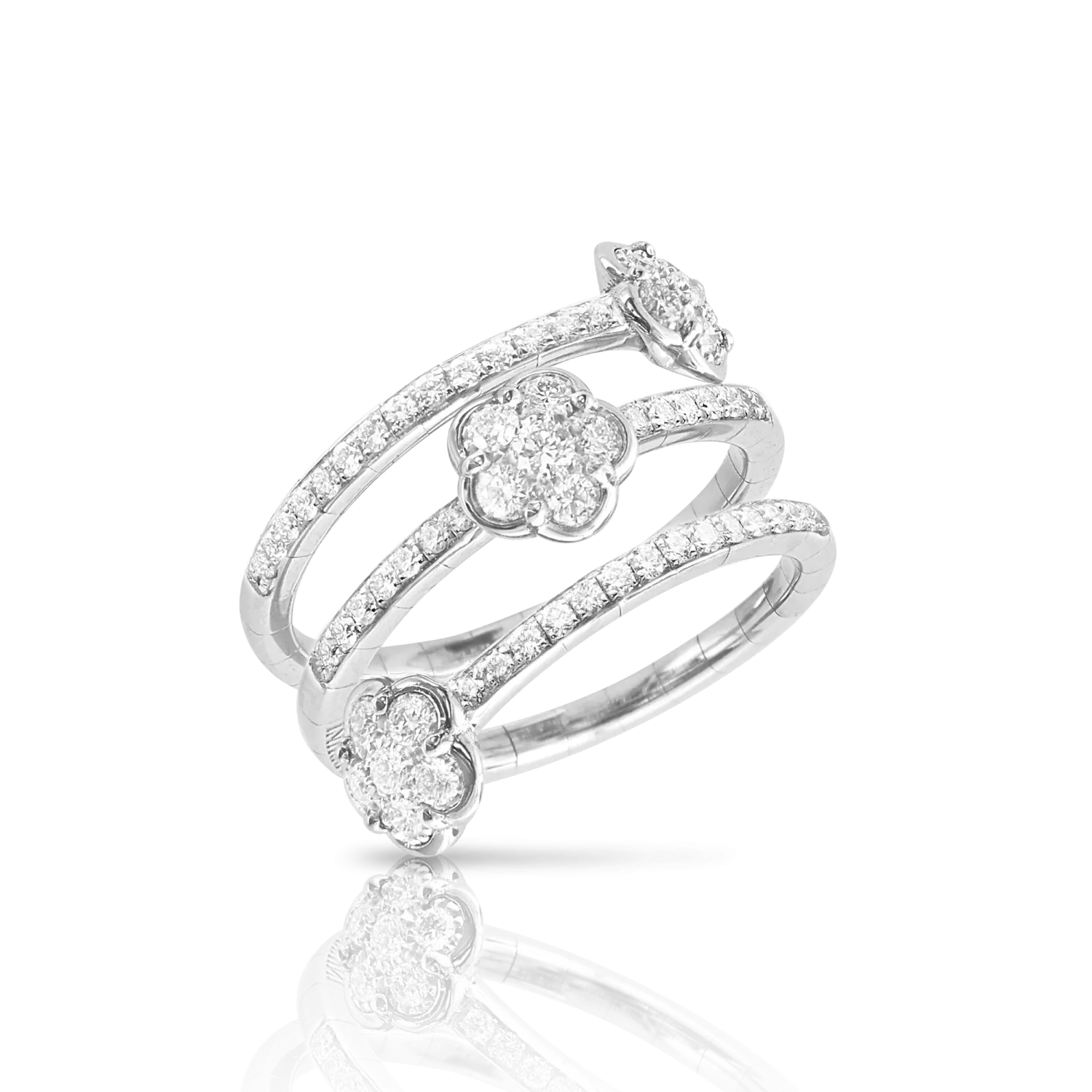 Pasquale Bruni Figlia Dei Fiori 18ct White Gold Diamond Three Flowers Twist Ring