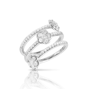 Pasquale Bruni Figlia Dei Fiori 18ct White Gold Diamond Three Flowers Twist Ring