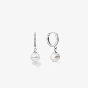 PEARL DROP HOOPS EARRINGS Silver