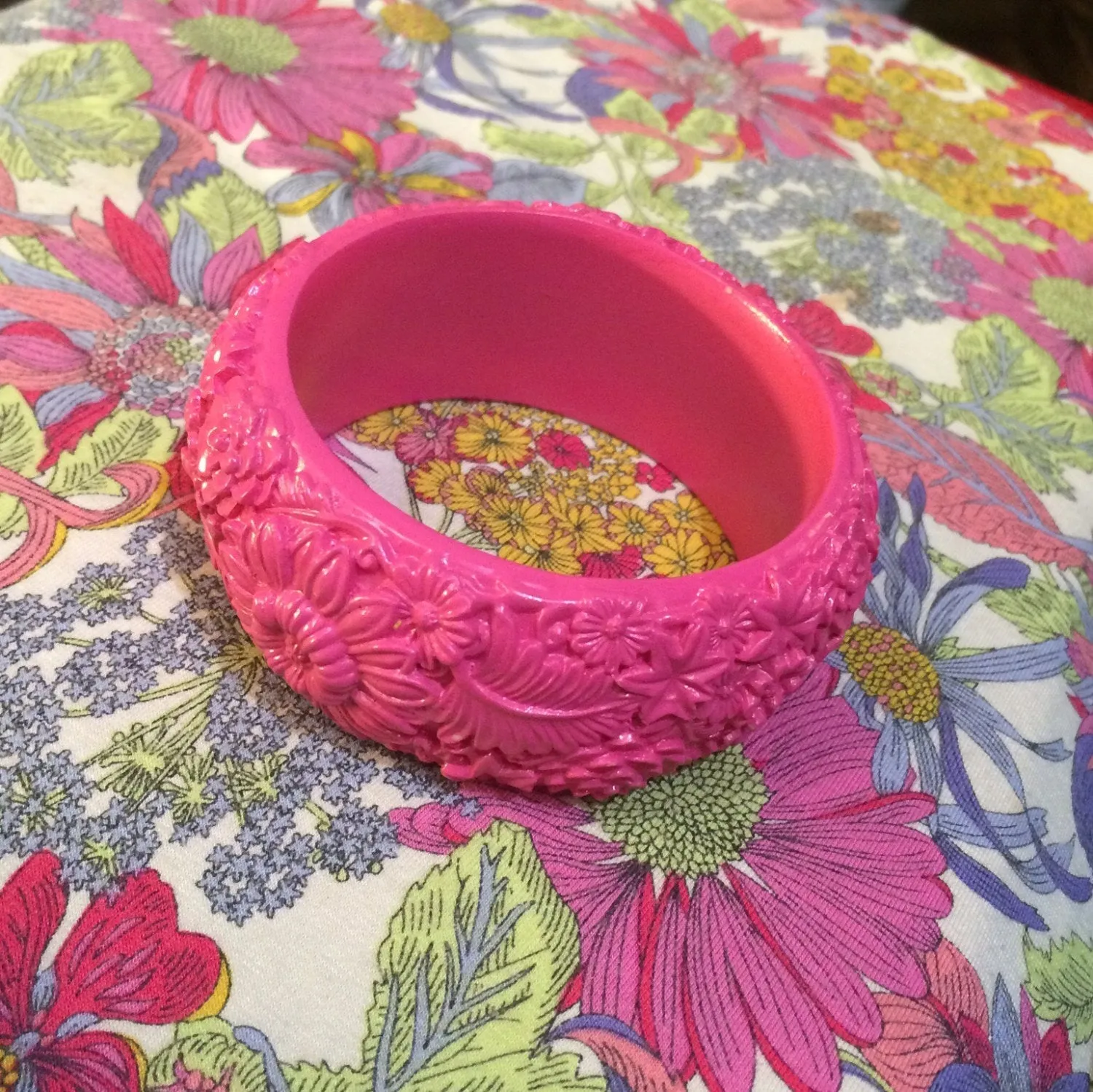 Pink floral wide bangle like Celluloid