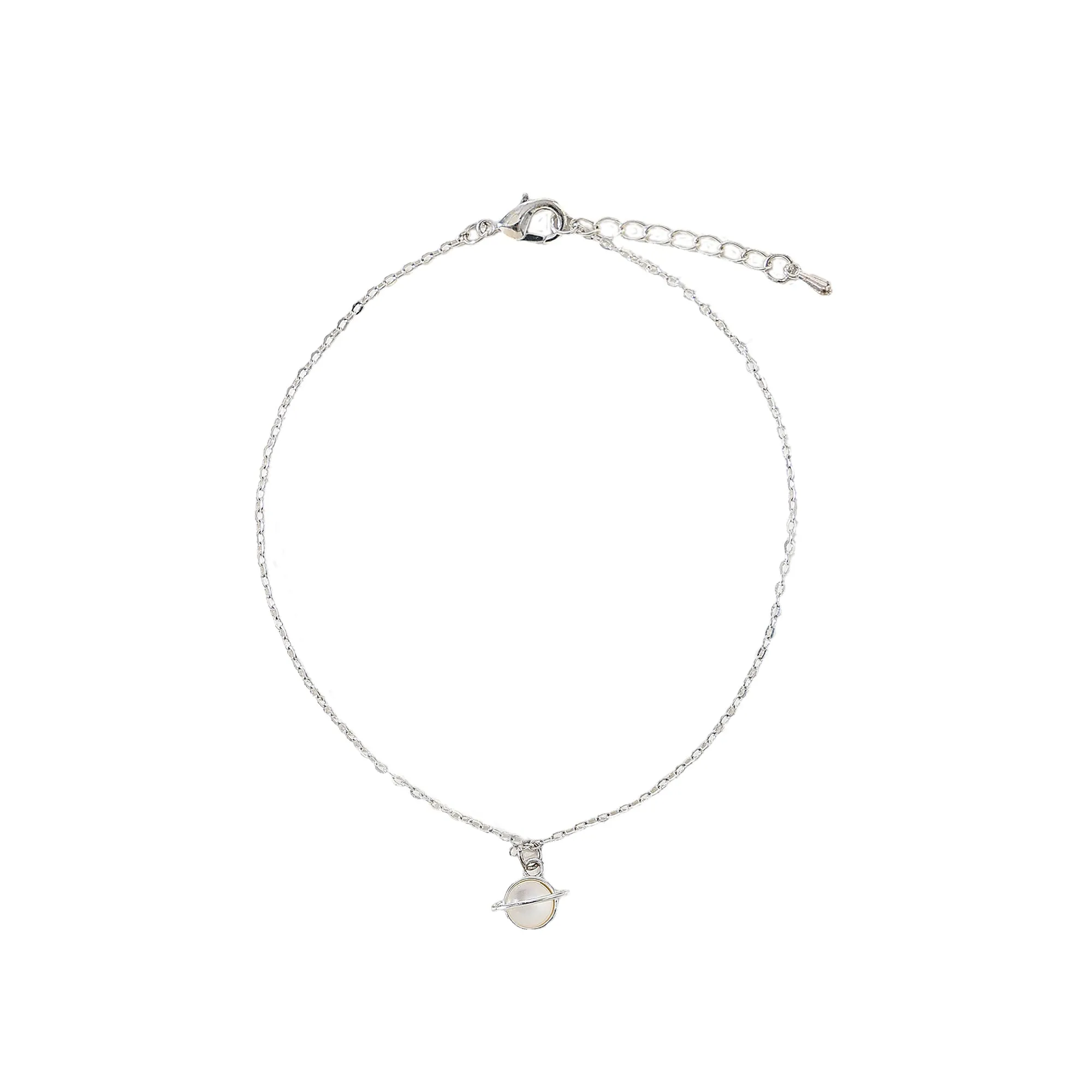 Pink/White/Purple assorted Saturn charm on silvery chain Anklet