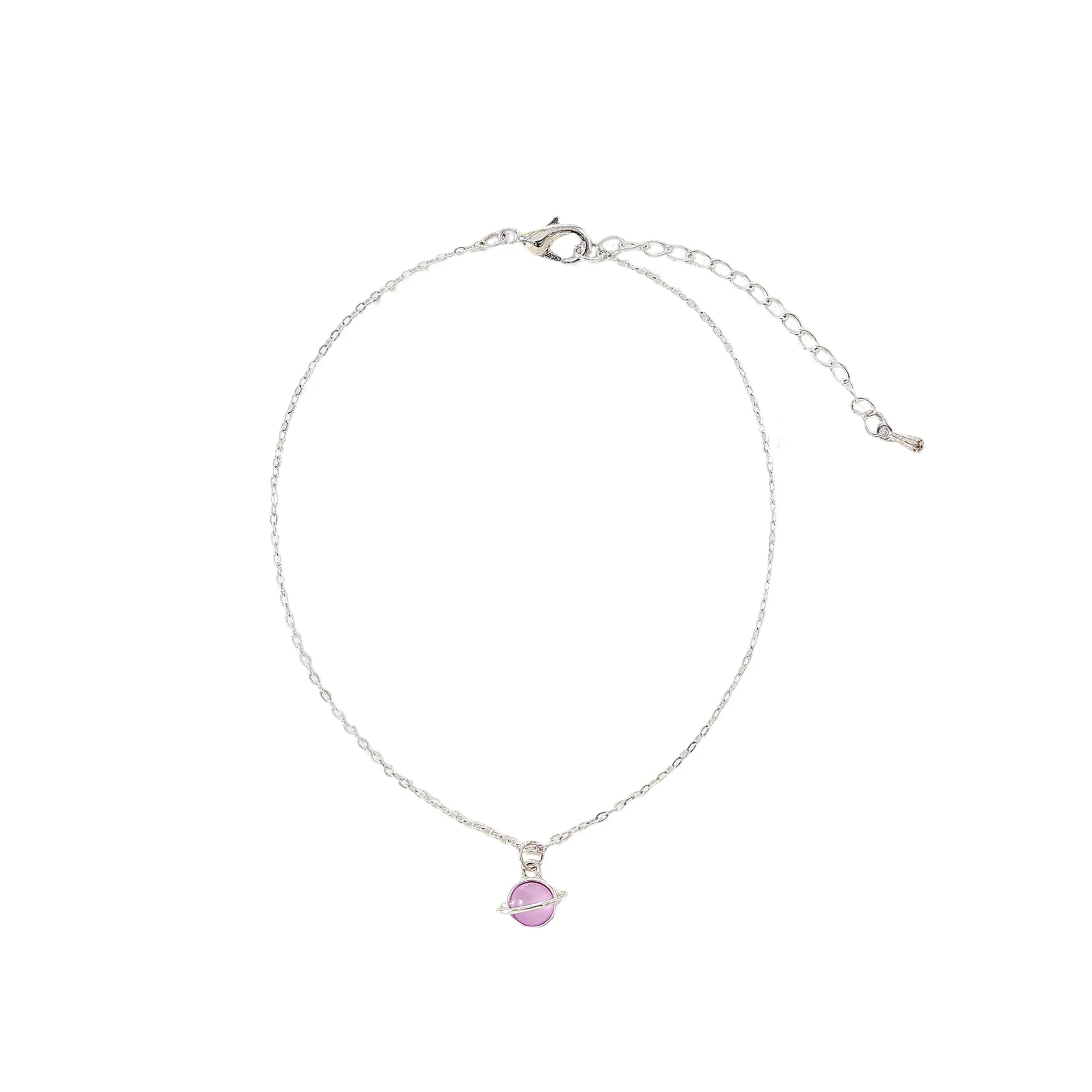 Pink/White/Purple assorted Saturn charm on silvery chain Anklet