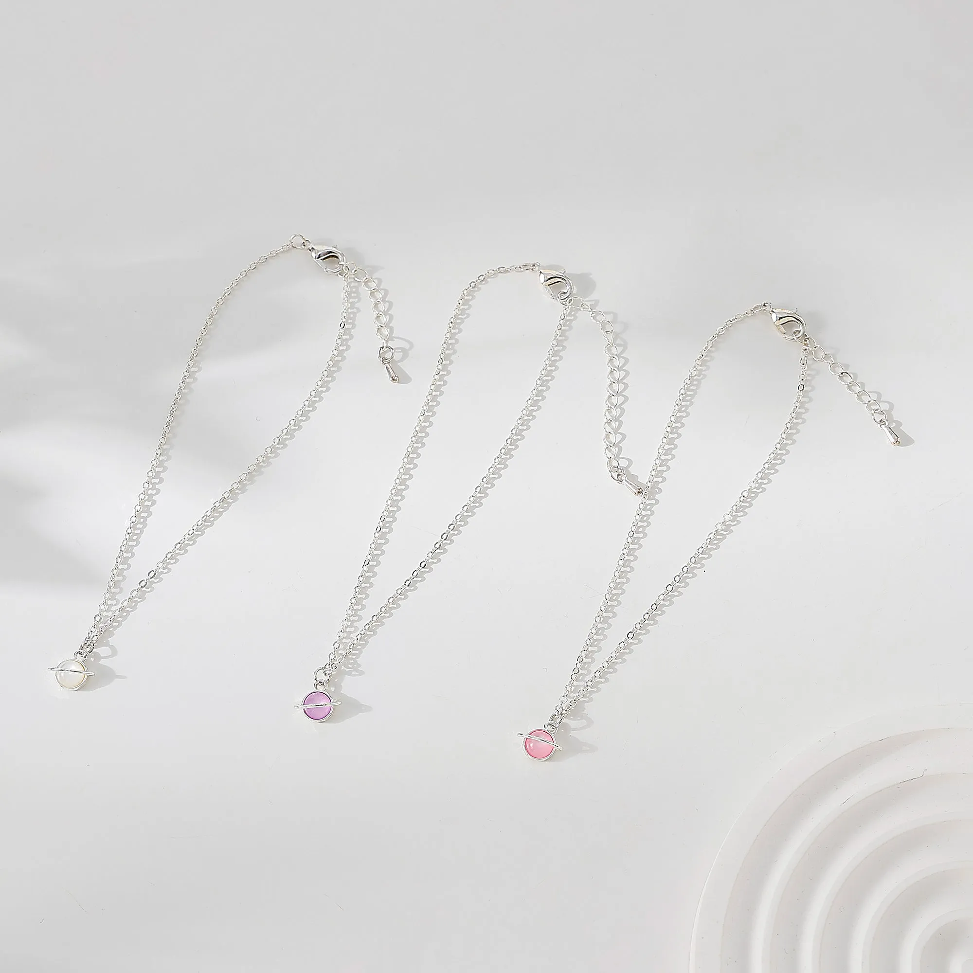 Pink/White/Purple assorted Saturn charm on silvery chain Anklet