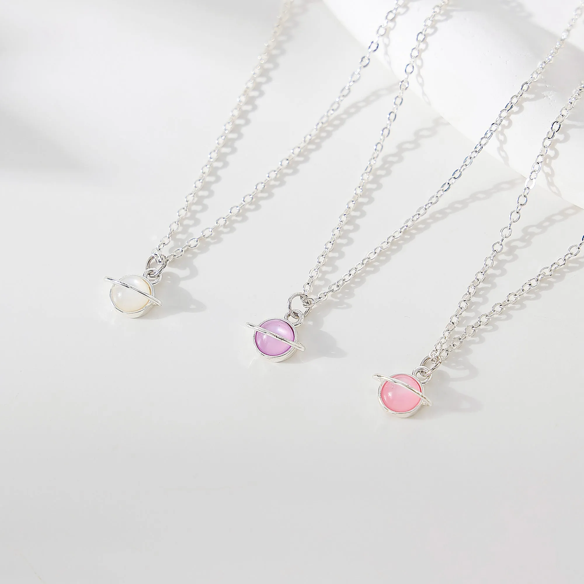 Pink/White/Purple assorted Saturn charm on silvery chain Anklet