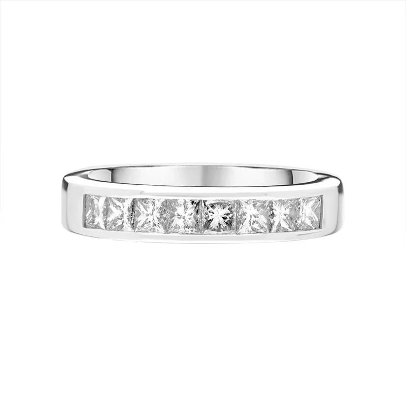 Platinum 0.97ct Diamond Eight Stone Princess Cut Half Eternity Ring D
