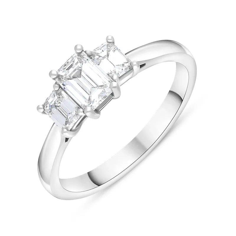 Platinum Diamond GIA Certified Emerald Cut Three Stone Ring