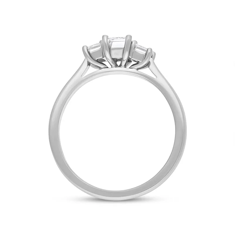 Platinum Diamond GIA Certified Emerald Cut Three Stone Ring