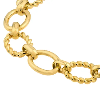 Polished And Textured Oval Link Bracelet