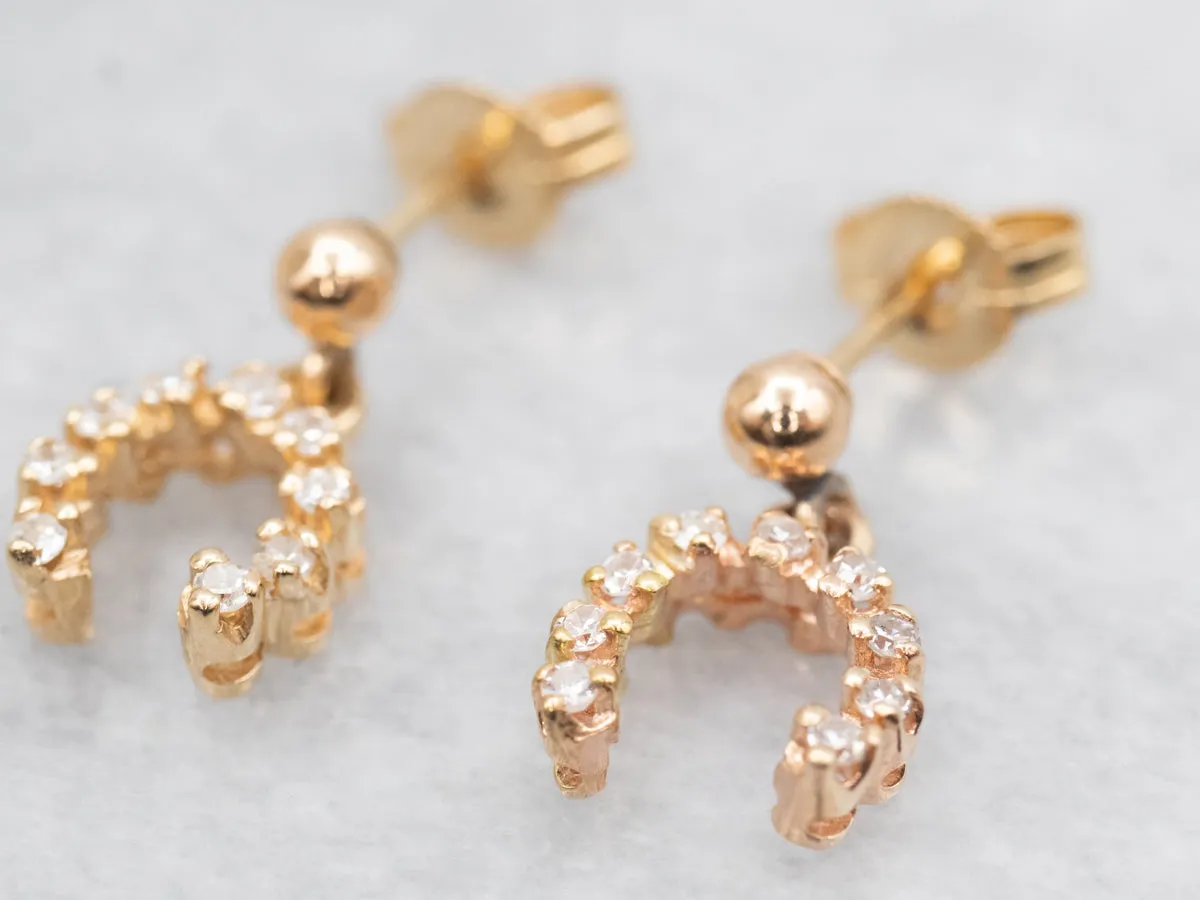 Polished Gold Horseshoe Diamond Drop Earrings