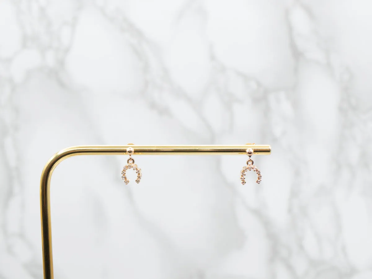 Polished Gold Horseshoe Diamond Drop Earrings