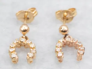 Polished Gold Horseshoe Diamond Drop Earrings